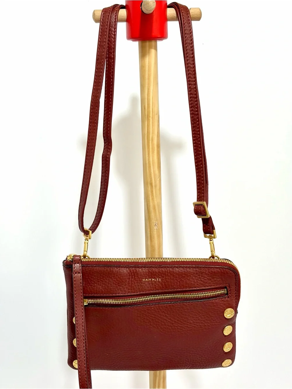 Hammitt Nash Small Crossbody In Pomodoro Red/Brushed Gold Hammered Rivets
